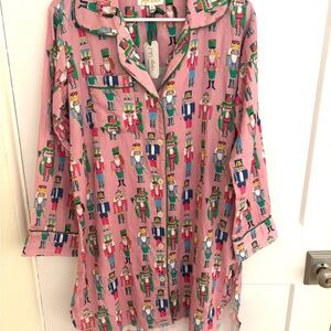 Nutcracker Print Pink Soft Flannel Sleep Shirt